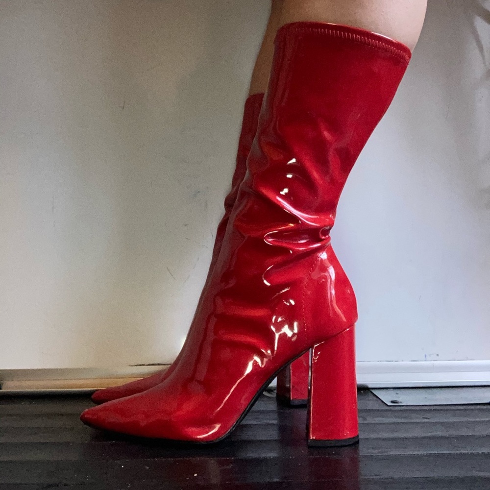 red vinyl boots